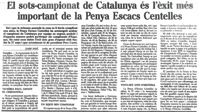 Campeonato de Catalunya de Ajedrez por equipos 1986/1987, prensa