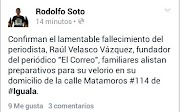 LAMENTAMOS LA MUERTE DEL PERIODISTA RAÚL VELASCO