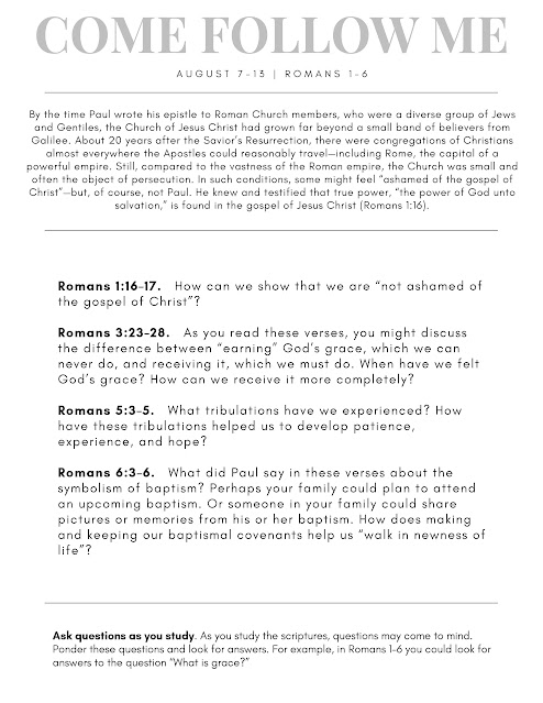 August 7-13 Come Follow Me Bible Study Printable without photo.