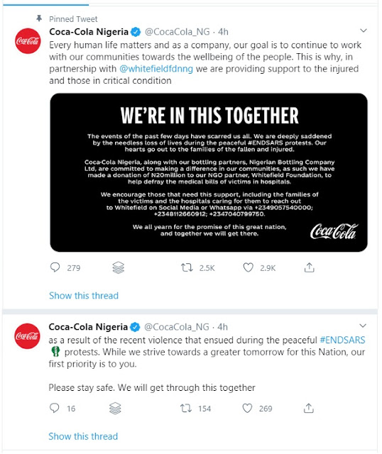 Lekki Attack: Coca-Cola Donates ₦20 Million To Cover Victims’ Medical Bills