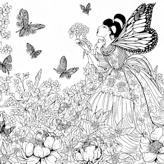 Viaje para um mundo encantado colorindo nossas páginas para colorir de fadas e borboletas em um jardim maravilhoso.