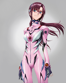 A Yoshiyuki Sadamoto sketch of Mari Illustrious Makinami, the new, bespectacled Eva pilot