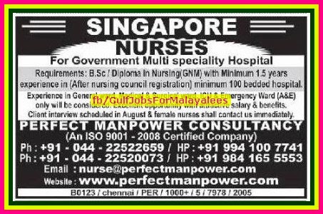 Singapore Nurses Job Vacancies for Multi Specialty Hospital