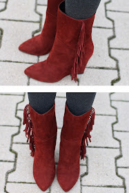 Isabel Marant lookalike fringed boots, Gaia d'Este suede fringe boots, Fashion and Cookies, fashion blogger
