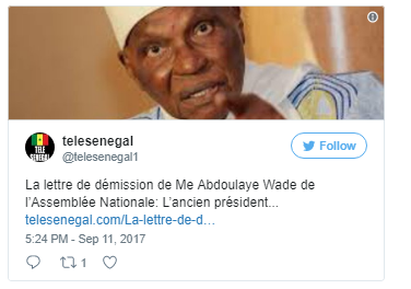 Senegal's ex-President Wade steps down as MP