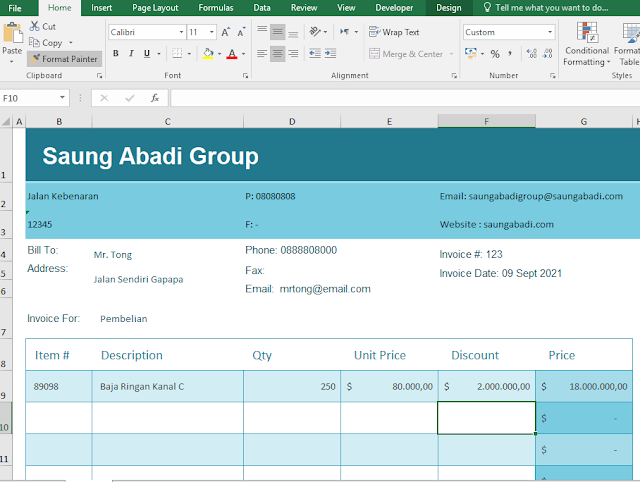 Tutorial Membuat Invoice dengan Microsoft Office Excel