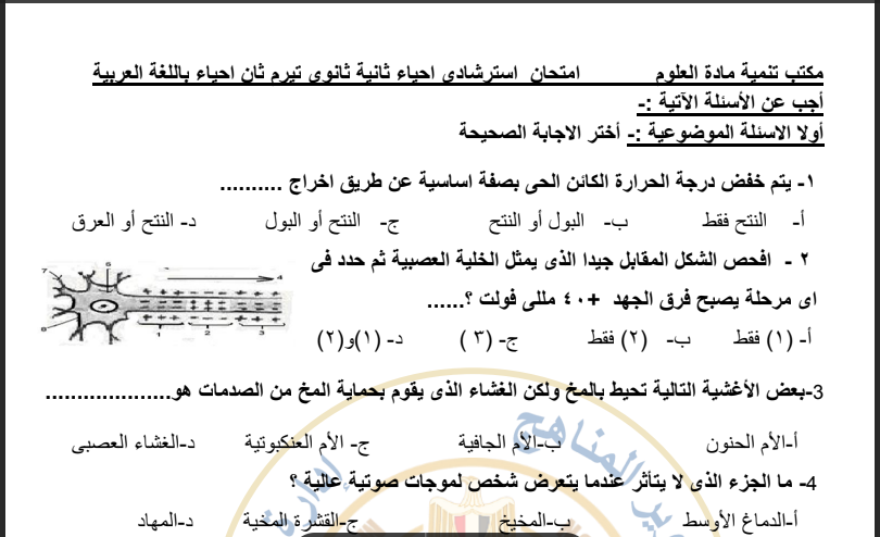 نموذج الوزارة الاسترشادي احياء بالاجابات للصف الثانى الثانوى الترم الثانى 2024 pdf