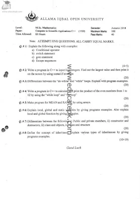 aiou-msc-mathematics-old-papers