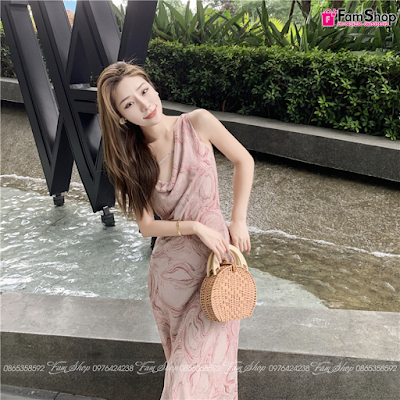 Váy maxi đi biển hồng VMXH480