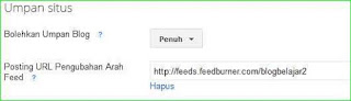 setelan pengaturan feedburner di dasbor blog