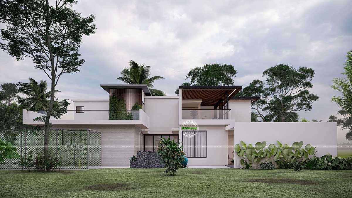 Back View of Minimalist Contemporary House