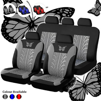 HOTBEST 9-piece Set Butterfly Styling Car Seat Covers, Full Set Front & Rear Universal Resistant Covers Set Elasticated Hems Compatible Washable Easy Fit