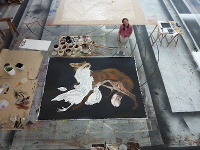 Sophie Charpin, toiles peintes, kilimnik, renard, forêt, rétro-éclairées, Psyché