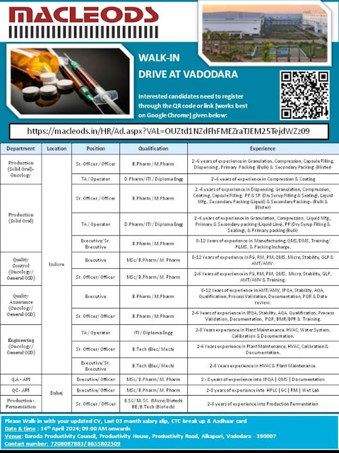 IMG 20240402 WA0018 MacLeod's Pharma Walk in Interview For Production/ QC/ QA/ Engineering Dept