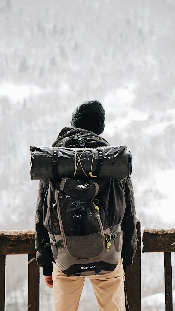 Snow, Alone Man, Tourist, Traveller, Backpack