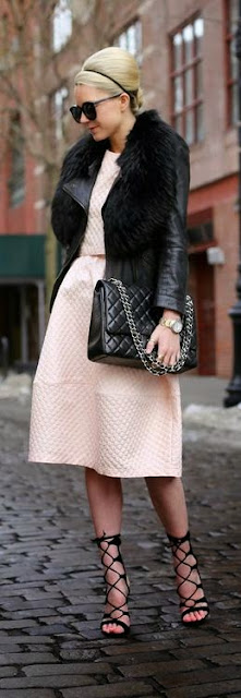 Baby Pink Dress with Black Puff and Lace Shoes