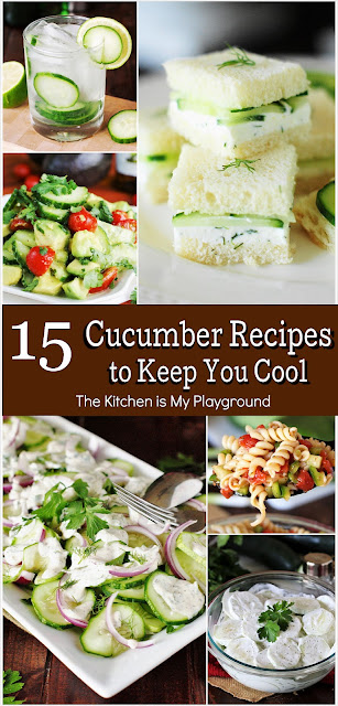 15 Cucumber Recipes to Keep You Cool ~ Cucumber salads & pickles & drinks, oh my! There are so many ways to enjoy those fabulous garden-fresh summer cucumbers. Check out this collection of 15 Cucumber Recipes to Keep You Cool to get a touch of cool-as-a-cucumber inspiration.  www.thekitchenismyplayground.com