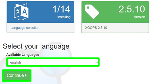 xoops installation language selection