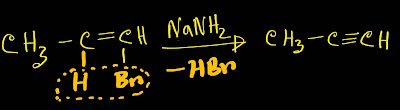 1-bromo propene-1(CH₃-CH=CH-Br) reacts with sodamide and produce propyne.