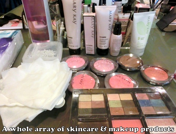 Array of skincare and makeup