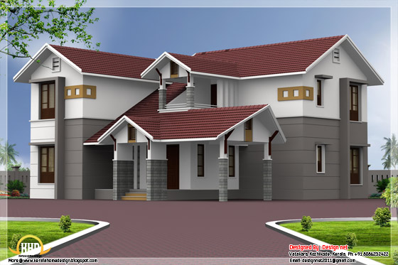 2585 square feet, 4 bedroom sloping roof home design