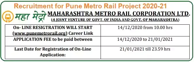 Maha Metro Rail Pune Project Supervisory Recruitment 2020-21