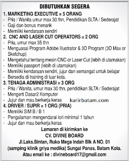 Lowongan Kerja CV. Divine Board