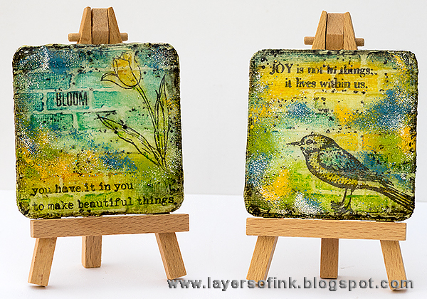 Layers of ink - Mini Art Panels with UTEE tutorial by Anna-Karin. with stamps by Wendy Vecchi, and Tim Holtz Distress Crayons.