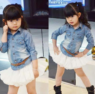 baju anak bahan Korea dress combi jeans