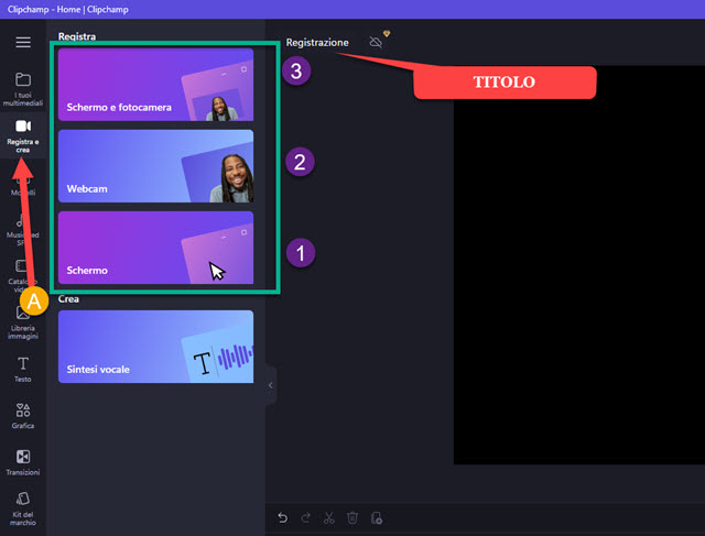 registra e crea con clipchamp