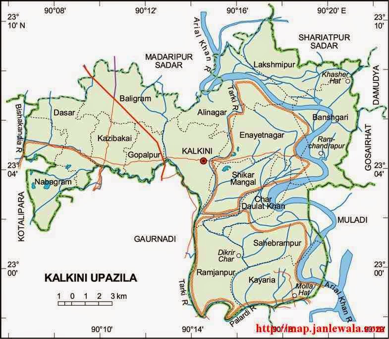 kalkini upazila map of bangladesh