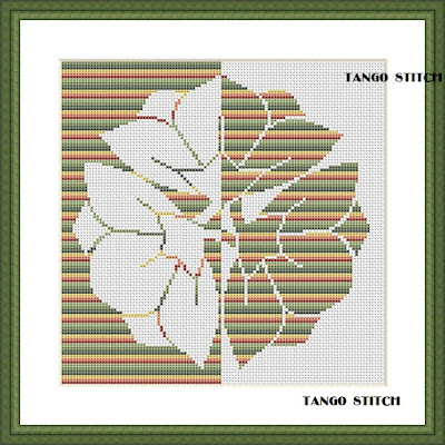 Green abstract striped flower cross stitch embroidery easy - Tango Stitch