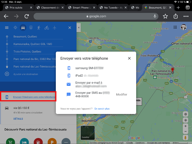 Google Maps - Enregistrement itinéraire sur téléphone