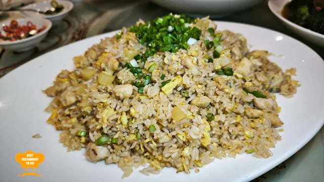 Celestial Court - Stir Fried Fragrant Rice With Dice Chicken, Asparagus, Pineapple in Butter Sauce