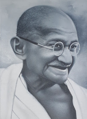 mahatma gandhi painting, black and white hand painted oil canvas painting for your home or office empty wall decoration at low price