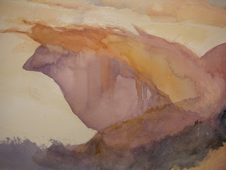 Watercolor painting demonstration step by step of the Great Arch in Zion by Roland Lee