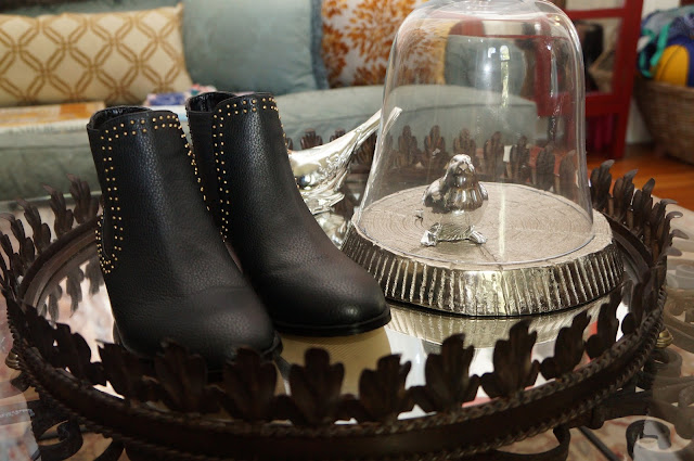 Material Girl gold studded flat sand boots