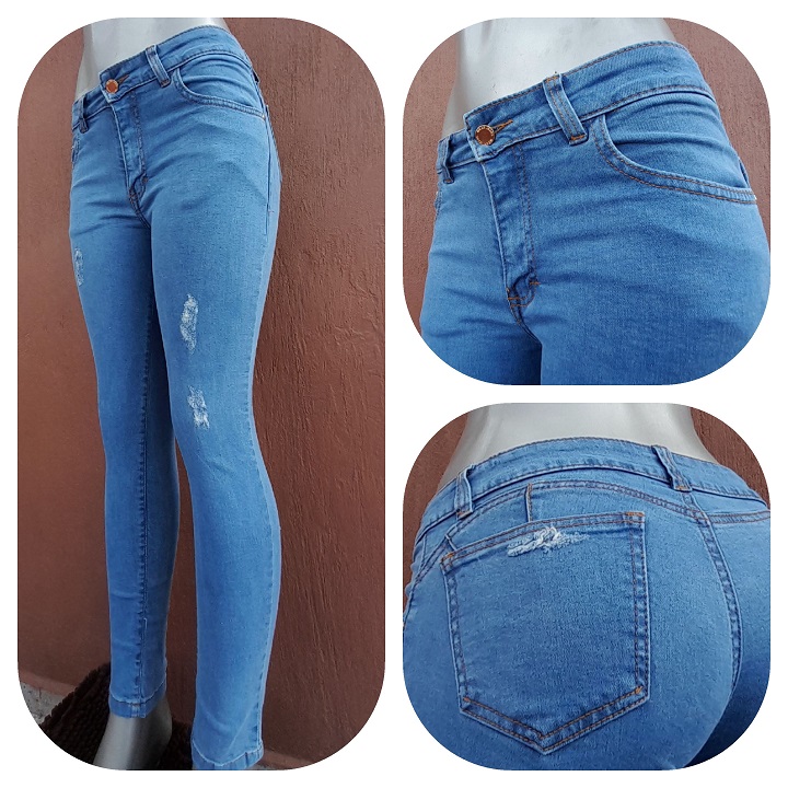 Pantalón Pretina delgada con destrucción - Skinny  - Color azul claro