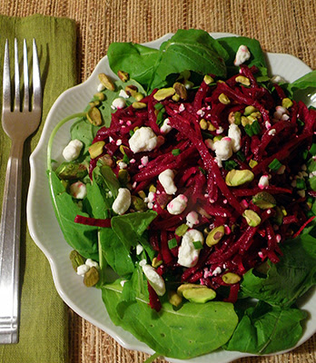 Arugula Beet Salad with Goat Cheese and Pistachios