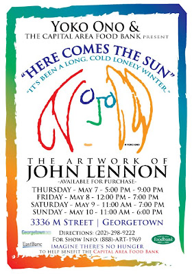 poster advertising a John Lennon art sale with lyrics from Here Comes The Sun
