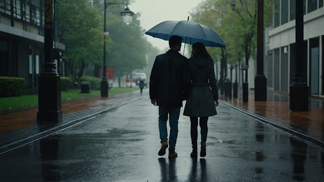 "Wspólny spacer podczas deszczowego dnia