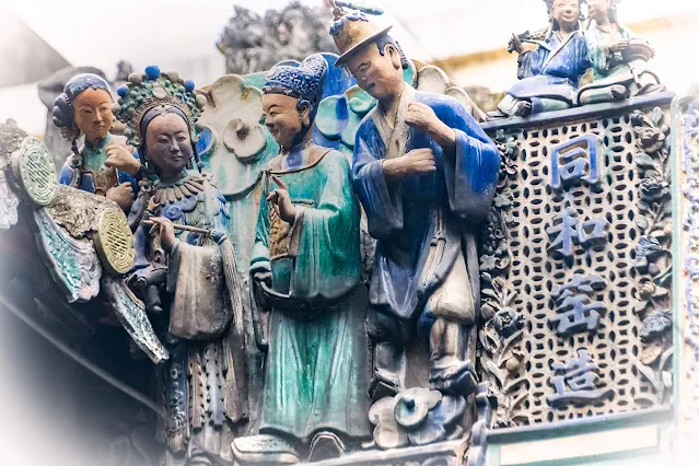 Ceramic roof decoration at Thien Hau Temple in Cho Lon, Ho Chi Minh City, Vietnam