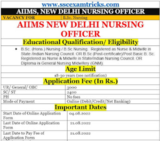 AIIMS Delhi Nursing Officer Admit Card