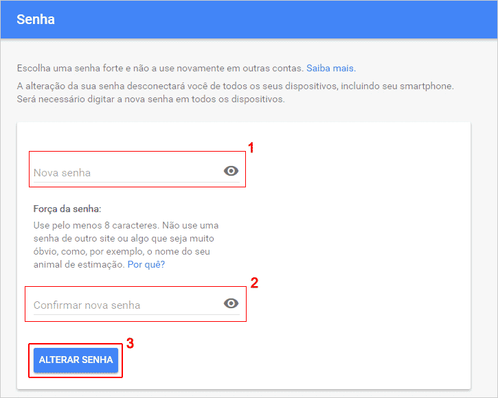 Nova senha na conta Gmail