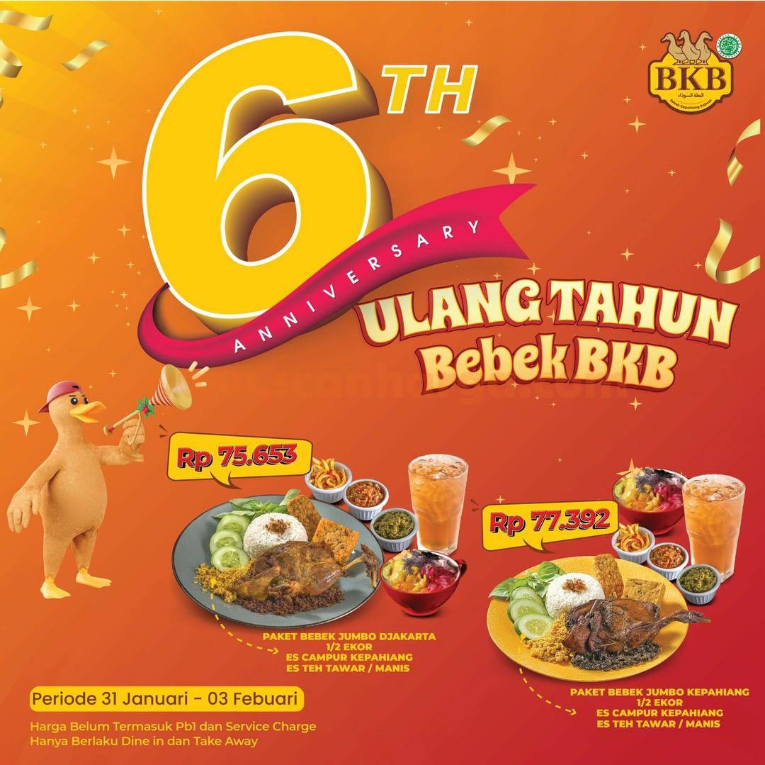 Promo BEBEK BKB ANNIVERSARY Ke-6 – Paket Spesial mulai Rp 75.653