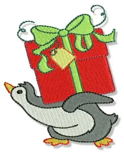 Embroidery Images of Penguins in Christmas.