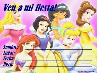 Invitaciones de Cumpleaños, Princesas Disney, modelo 2