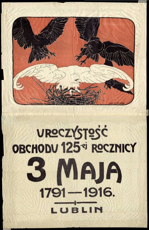 Plakat na temat obchodów w Lublinie 125. rocznicy uchwalenia Konstytucji 3 Maja z roku 1916