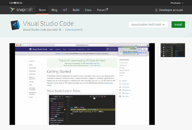 Visual Studio Code launches as a snap.VSCode dapat diinstall via snap