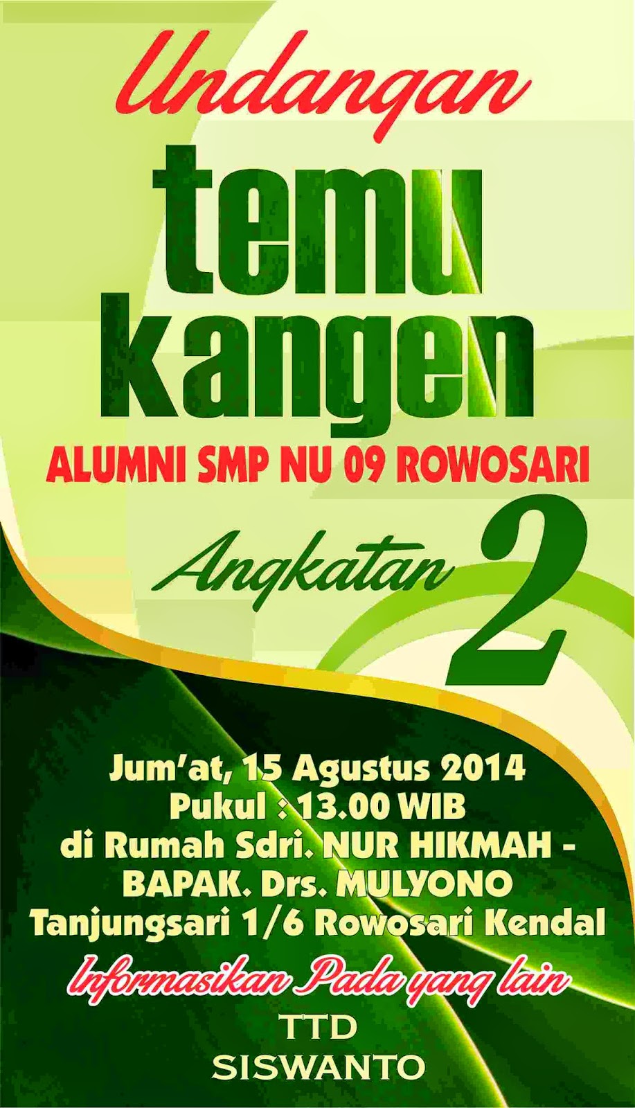 UNDANGAN REUNI SMP NU 09 ROWOSARI ANGKATAN 2  Warna Printindo